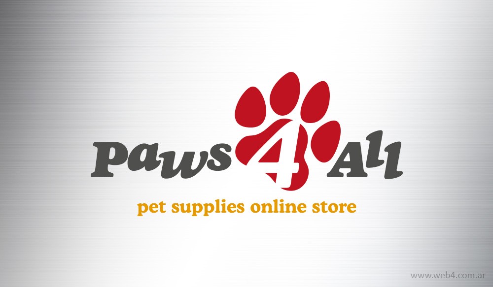 diseño logo paws 4 all tienda online de articulos para mascotas